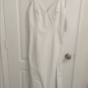 Calvin Klein White leather V-Neck  Dress